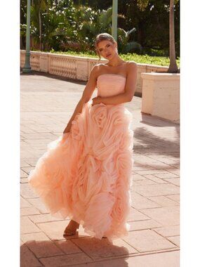 Clearance Peach Size 2 Strapless Prom Ball Gown By Nox Anabel JQ1037